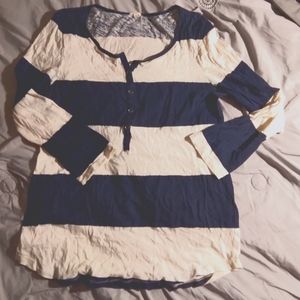 Stripped half button up shirt